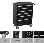 6-Drawer Rolling Tool Chest Cabinet, Large Capacity Metal Tool Box with Wheels and Keyed Locking, Roll Around Storage Organizer Tool Cart for Garage, Warehouse, Work Shop (Black)
