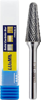 Carbide Bur: Ball-Nosed Cone, SL-4, Double Cut, 1/2" x 1 1/8" Head, 1/4 Inch Shank,Tungsten Carbide Made, for Metal Carving, Polishing, Engraving, and Drilling by LU&MN