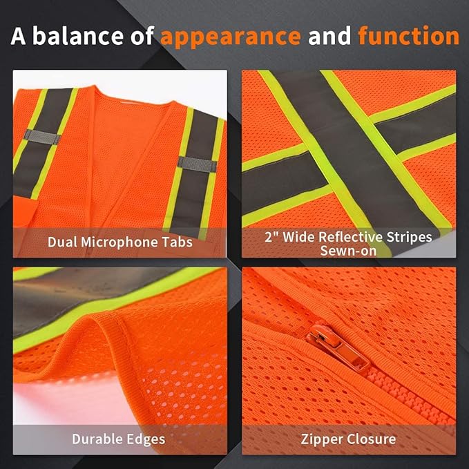 BeautyWill Custom Safety Vest Customized Logo Class 2 High Visibility Reflective Vest with Pockets Construction workwear