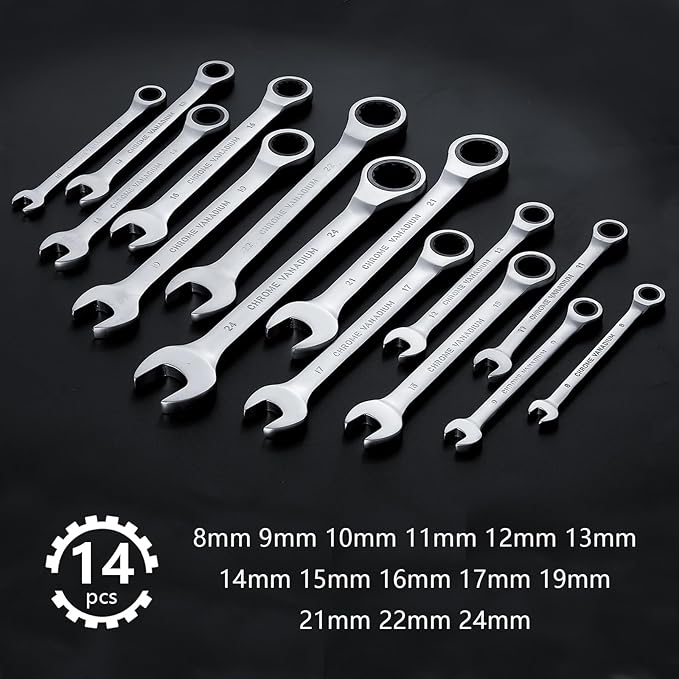 14pcs Wrench Set – Versatile Ratchet Wrenches for Efficient Automotive Repairs - Professional Grade Combination Wrench Set