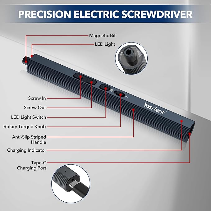 Mini Electric Screwdriver 155 in 1 Small Precision Screwdrivers Set Max 5 N.m Cordless Screwdriver with 3 Torque Settings 140 S2 Magnetic Bits, Repair Tool Set for Phone Computer Watch Drones