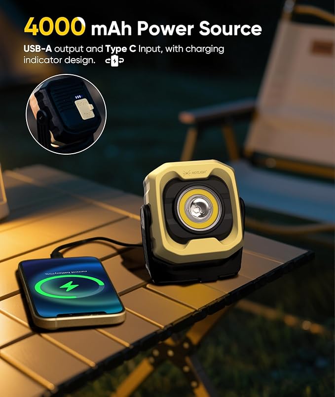 Rechargeable Work Light, 1200LM Magnetic Light with IPX4 Waterproof, 4000mAh Battery Led Work Light, Mechanic Light for Car Repair, Camping, Emergency (1 Pack)