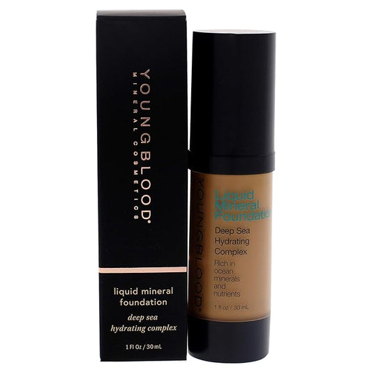 Youngblood Clean Luxury Cosmetics Liquid Mineral Foundation | Full Coverage Mineral Lightweight Makeup All Skin Types | Vegan, Cruelty Free, Paraben Free, Gluten (Suntan)-VeraVaultWomen
