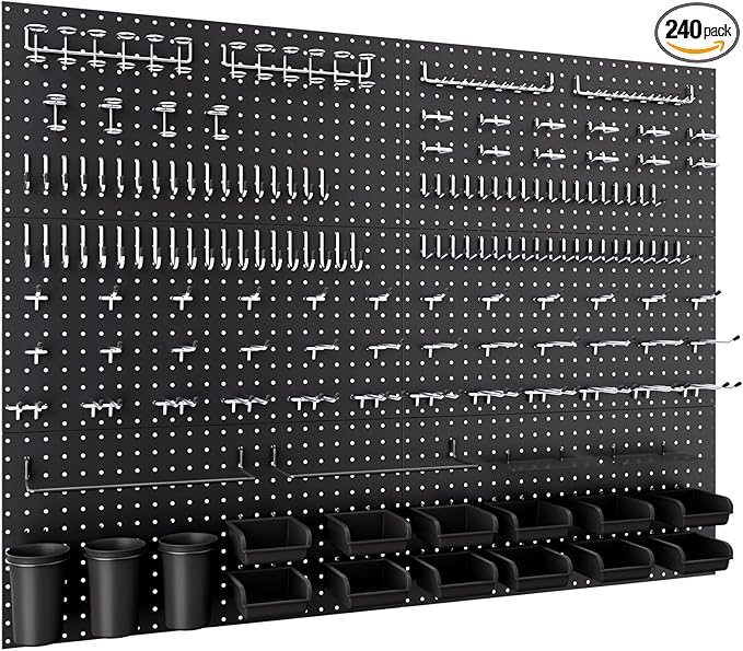 INCLY 48x36 Inch Metal Peg Board Kit with 1/4" Pegboard Hooks Accessories, 6PCS Peg Board Panels and 234PCS Black Pegboard Wall Organizer Tool Storage System for Garage Workbench Shed