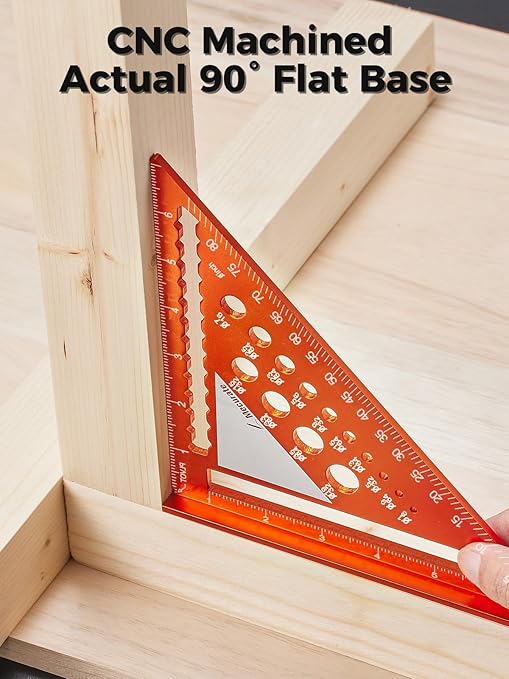 Mecurate 7-Inch Aluminum Alloy Rafter Square with 2-in-1 Carpentry Pencil - Durable Measuring and Marking Tool for Woodworking, Construction, and DIY Projects