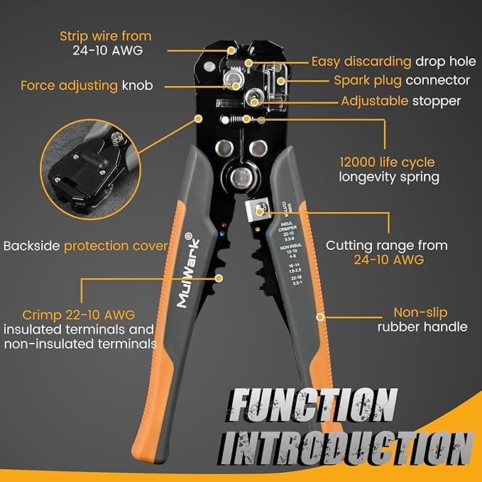 3-In-1 Multi Self Adjusting Wire Stripper/Cutter/Crimper - 8-Inch Universal Wire Stripper for Wire Stripping, Cable Cutting, Crimping Tools from 10 AWG to 24 AWG