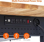 60-Inch Garage Workbench with Wheels, Adjustable Rubber Wood Top Garage Workbench with Pegboard/Drawer/Power Outlet, 2000 lbs Load Capacity, for Workshop, Woodworking, Office, Home.