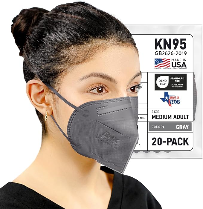 BNX KN95 Face Masks Made in USA (Adult Large, Adult Medium, Kids Small) (Earloop) (Model: E95/E95M/E95S)