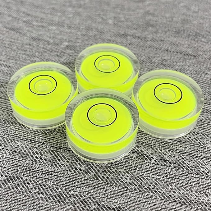4Pcs Small Circular Bubble Levels with Double Sided Adhesive Bottom Mini Little Stick-on Bubble Spirit Level Measuring Layout Tools Levels (25x10mm)