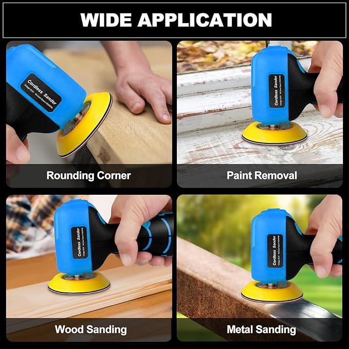 Cordless Sander, 3" Palm Sander with 16.8V 3.0Ah Li-ion Battery, 3500RPM Mini Polisher, 19 Accessories Sander Tool for Sanding/Polishing/Waxing/Cleaning