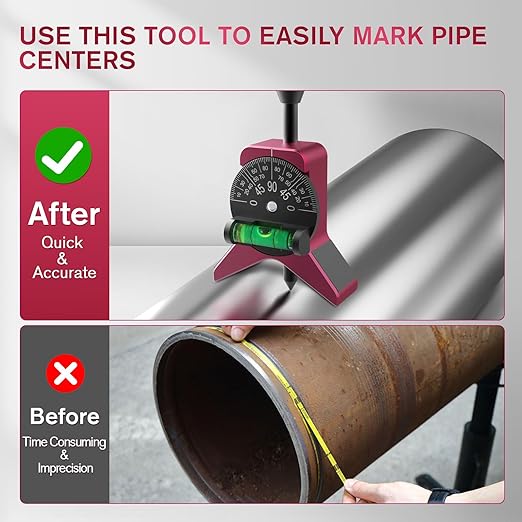 Magnetic Pipe Center Finder Tool, Y-Shape Pipefitter Gauge with Adjustable Dial Bubble Protractor, Fits 1-1/2" to 6" Pipes, 2.75" Centering Head for Accurate Pipe Layout