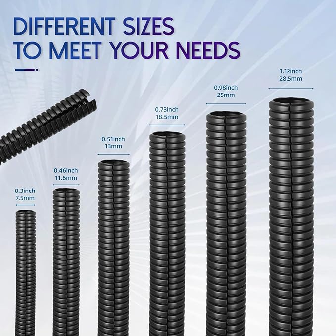 Split Wire Loom Tubing,10,25ft Cord Protectors from Pets No Chew, Flexible Wire Covers Cord Protectors, Protective Split Cable Sleeve for Automotive Home Industrial Wires(Black, 0.46inch-25ft)