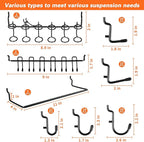 296 PCS Extra Thick Pegboard Hooks for 1/4" Peg Board Hanging Tools, Heavy Duty Metal Black Pegboard Accessories with Pegboard Bins and Peg Locks for Garage Organization