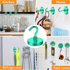 MIKEDE Magnetic Hooks Heavy Duty, 150LB Strong Magnet with Hook for Fridge, Super Neodymium Extra Strength Industrial Hooks for Toolbox, Cruise, Grill(Green,10 Pack)