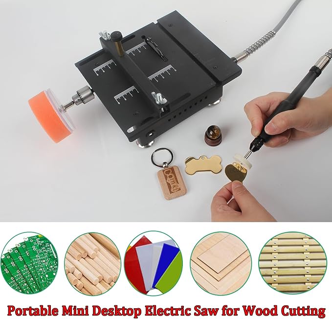 Mini table Saw, 7 Speed Adjustable Power Supply,Multi-Functional mini Table Saw for Crafts, Speed & Angle Adjustable, DIY Machine for Wood,Acrylic,Plastic,PCB cutting