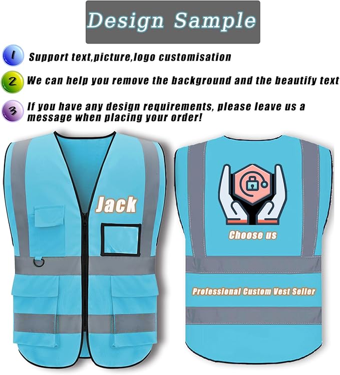 BeautyWill Custom Safety Vest Customized Logo Class 2 High Visibility Reflective Vest with Pockets Construction workwear