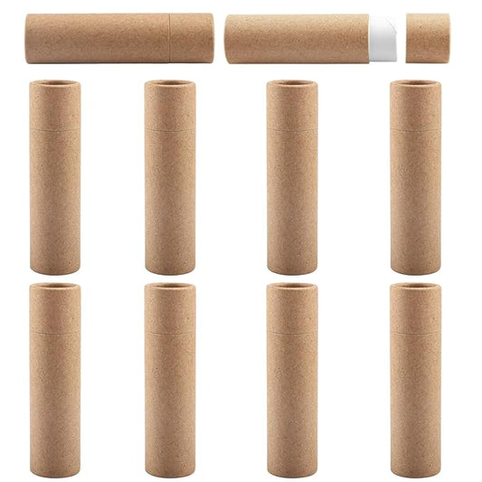 10 Pcs 25g Paperboard Lip Balm Tubes Refillable Krafts Paper Lipstick Tube Round Cardboard Empty Lip Gloss Container Holder Tubes for DIY Chapstick Salve Cosmetic Lotion Solid Perfume - Brown-VeraVaultWomen