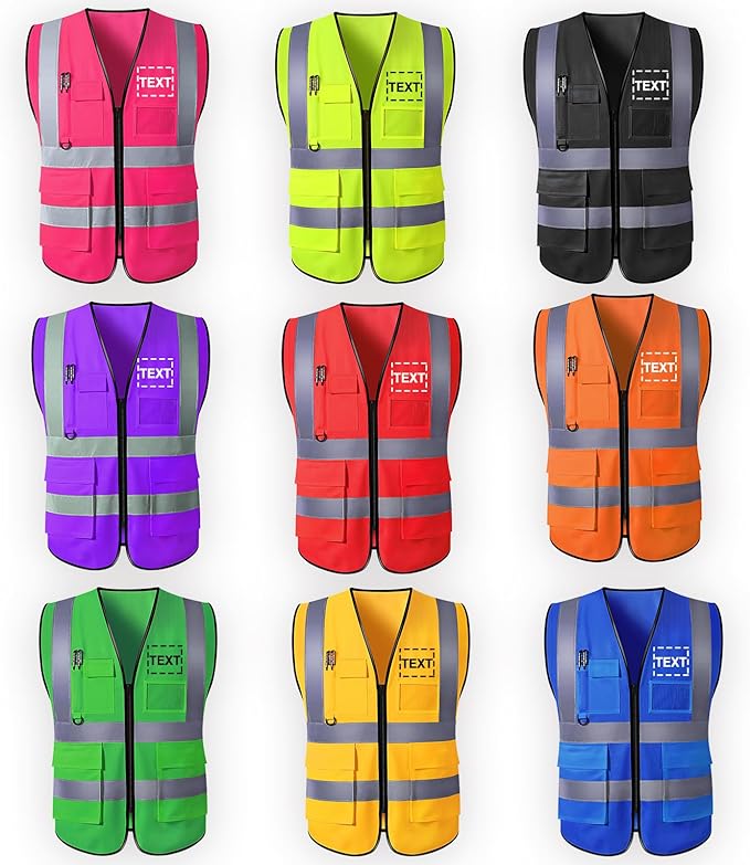 Custom Safety Vest for Men with Logo Pockets Personalized High Visibility Protective Workwear with Reflective Strip