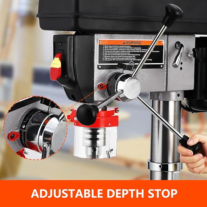 13 in Benchtop Drill Press, 7.5 Amp 120V, 288-3084 RPM Variable Speed Cast Iron Bench Drill Press, 0-45°Tilting Worktable, Tabletop Drilling Machine for Wood Metal