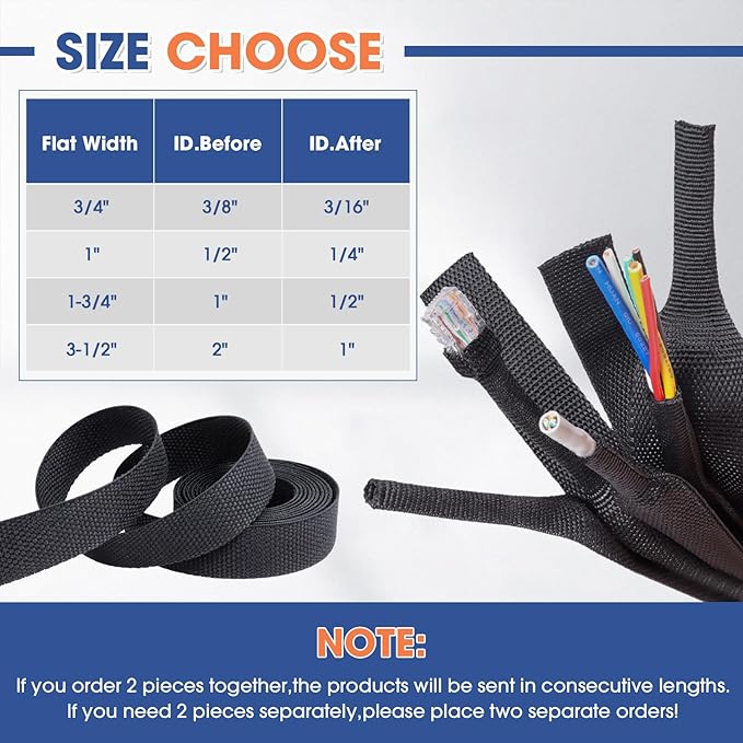 2:1 Heat shrinkable Braided Sleeving Fabric Wire Loom High Temp Heat Shrink Wiring Harness Abrasion Protector Cable Sleeve(3/8"-15ft)