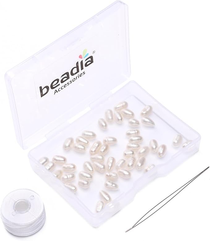 Natural Pearl Beads Rice 4-5mm White Freshwater Cultured Loose Gemstone Beads for DIY Jewelry Making 13.8''/Strand HQ