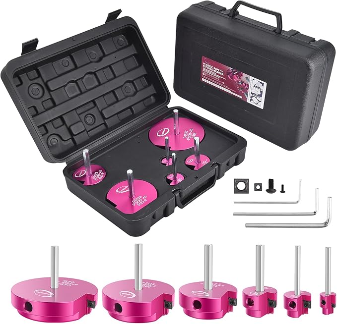 6 Pcs PVC Pipe Reamer Kit, PVC Fitting Saver Socket Saver Plumbing Tool with 3/4", 1", 1-1/2", 2", 3" and 4" Head, Plastic Pipe Fitting Reamer for SCH40 CPVC ABS, Fits Standard 1/2" Drill