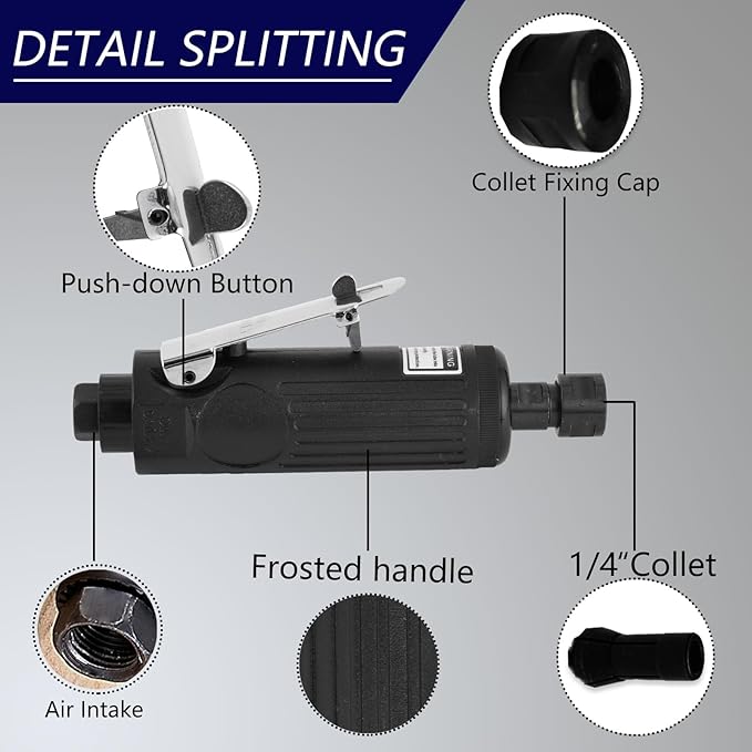 Air Die Grinder Kit 1/4", 22,000 RPM Straight Pneumatic Grinder with 10-Piece Stone Set for Metal Polishing, Grinding, Automotive & Woodworking