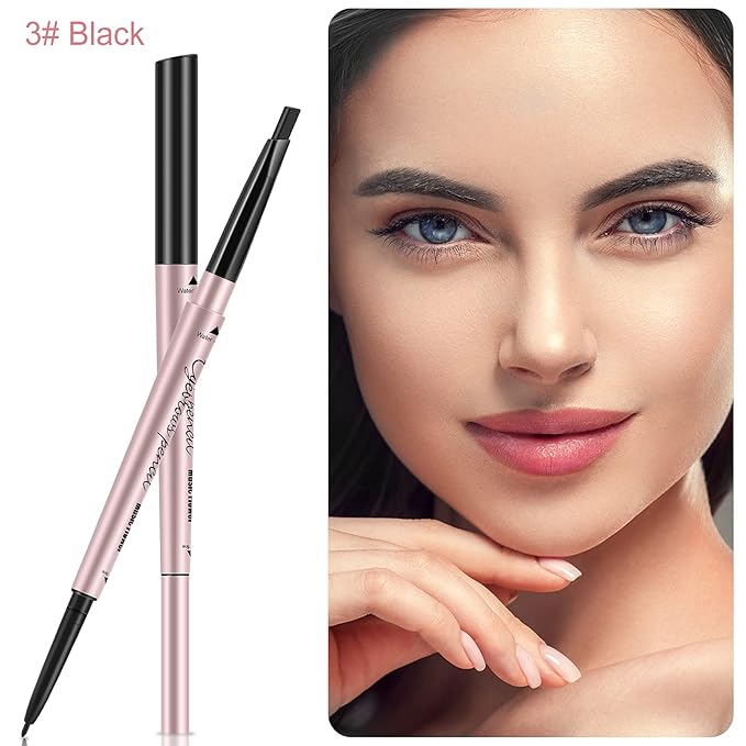 1-Pack Eyebrow Pencil, Brow Pen Dual-ends Thick & Fine Tip Retractable Waterproof Long-lasting Natural Eye Brows Makeup with Eyebrow Trimmer (Black)