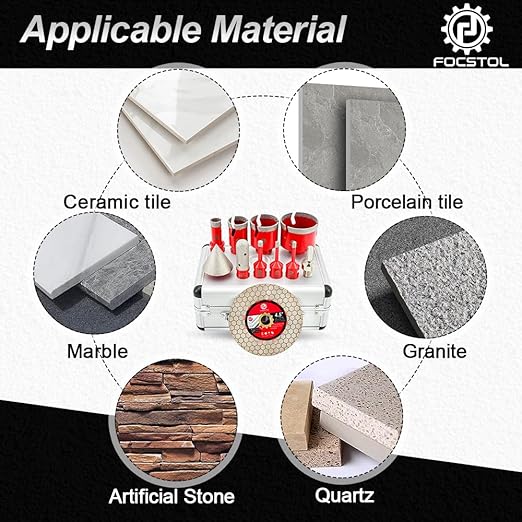 Diamond Core Drill Bit Set - FOCSTOL 11pcs Diamond Hole Saw Kit for Porcelain Tile Ceramic Marble Granite (6/6/8/20/35/50/65mm+20mm Finger Milling Bit+50mm Beveling Chamfer Bit+Hex+115mm Saw Blade)