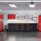 Heavy Duty Garage Cabinet Workbench Table w/Solid Wood Top, Workstation Garage Workbench with Storage for Garage, Warehouse, Office, Workshop, 112.2" W x 26.4" D x 36.2" H