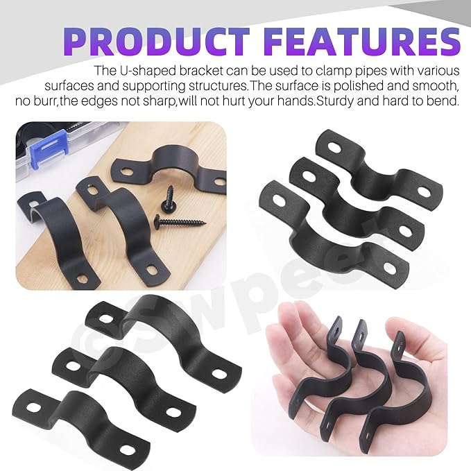 Swpeet 10Pcs 25mm Two Hole U Bracket Clamp with 20Pcs Self-tapping Screws Kit, U-Clamps, Metal Pipe Clamps, Pipe Strap Clamps, Conduit Clamps, Tension Clips for Fixing Pipe or Cable