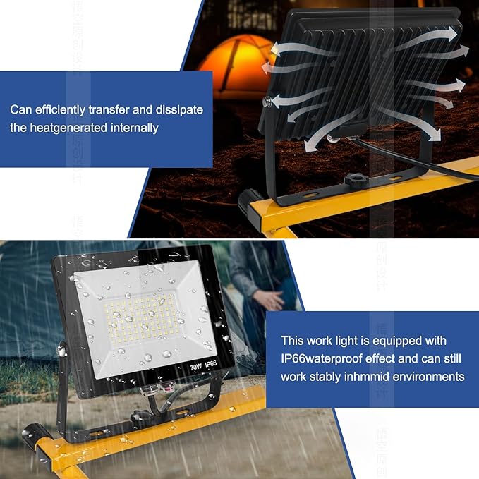 14000Lumens LED Work Lights with Stand, 2 Adjustable Work Lamp Head with Individual Switch, IP66 Waterproof Tripod Work Light for Outdoor Indoor Job Site Workshop Garage Construction Site