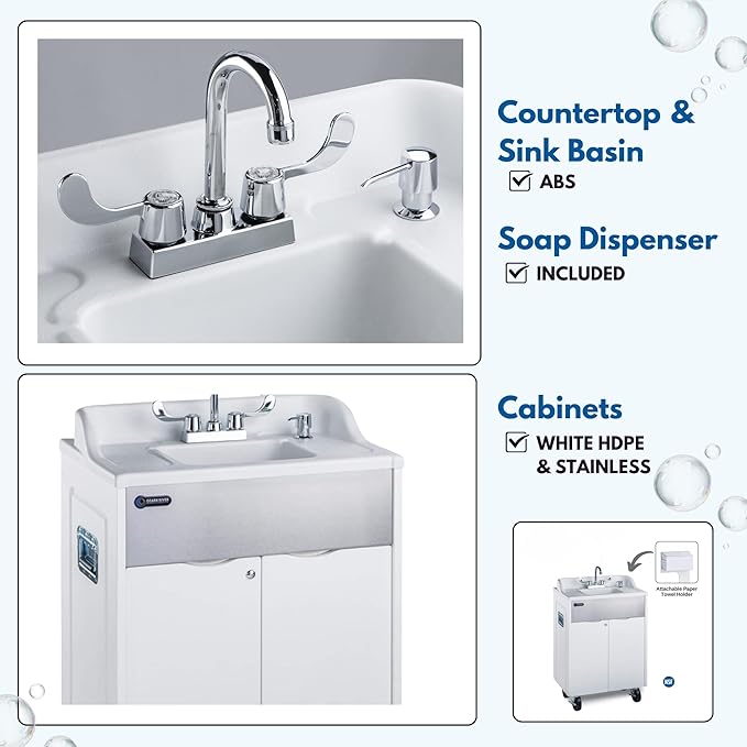 Ozark River Portable Sinks, Titan PRO 1 White, Outdoor Portable Sink with Hot Water, Mobile Self Contained Sink with Water Tanks and Wheels, Portable Outdoor Hand Washing Sink Station