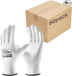 COOLJOB 60 Pairs Safety Work Gloves Pack Bulk with Grip PU Coating, 13 Gauge Seamless Knit Gloves with Polyurethane Dipped for Warehouse Working, Breathable Lightweight for Men Women, White Large