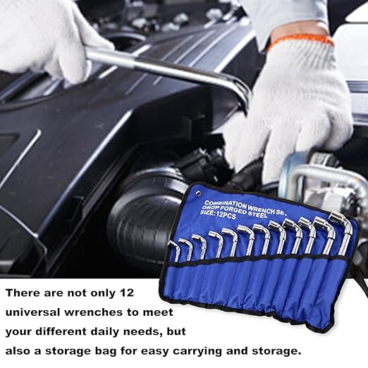 CNQLIS 12 Pieces L-Type Pipe Pipe Elbow Wrench Set, L-Type Hex Socket Wrench Set, 6-20MM, Chrome Steel, 6 Point, Metric, with Storage Bag