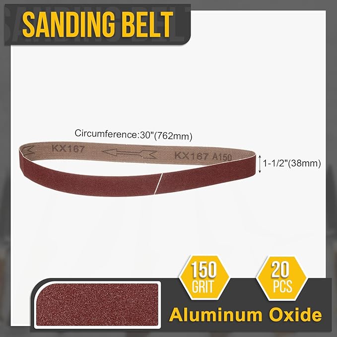 1-1/2 x 30 Inch Sanding Belt, 20 Pcs 150 Grit Knife Sharpener Belts Work Sharpening for Belt Sander Knife Carving Tool Metal Working