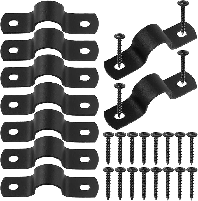 Swpeet 10Pcs 15mm Two Hole U Bracket Clamp with 20Pcs Self-tapping Screws Kit, U-Clamps, Metal Pipe Clamps, Pipe Strap Clamps, Conduit Tension Clips for Fixing Pipe or Cable
