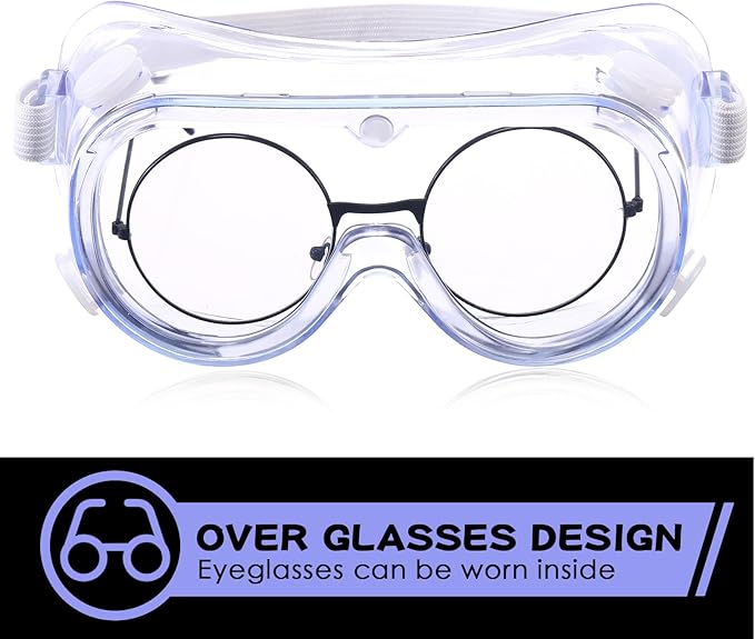 Yunsailing 30 Pack Protective Safety Goggles Clear Lab Over Glasses Anti Fog Eye Protection Goggles for Men Women(Clear White)