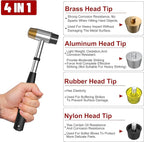 Small Brass Hammer with 4 Interchangeable 1-Inch Heads: Brass, Nylon, Aluminum, Rubber, Hammer Mallet for Jewelry, DIY Projects and More