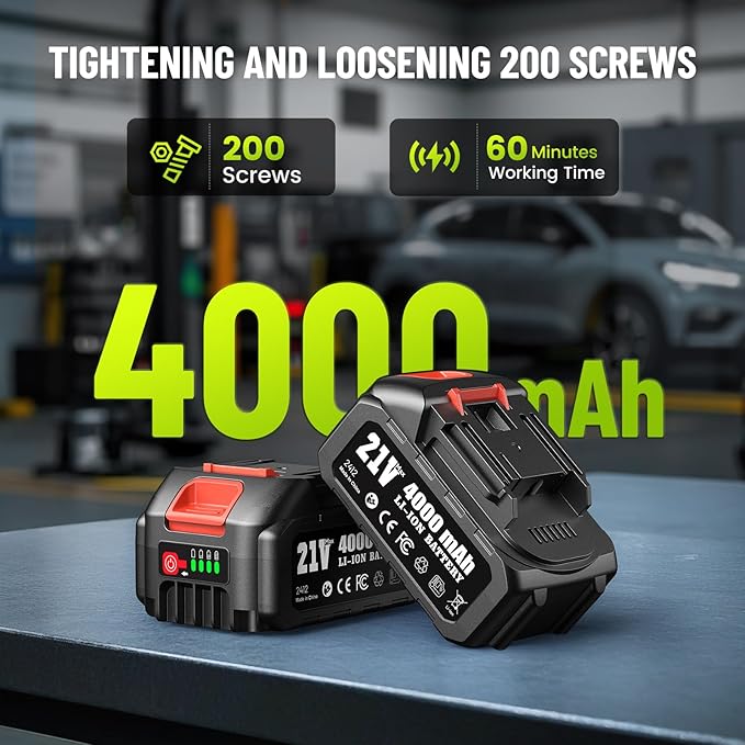 Cordless Impact Wrench, 885Ft-lbs (1200N.m) 1/2" Brushless Impact Gun, 21V High Torque Power Impact Driver, 2x4.0Ah Batteries Electric Impact Motor Variable Speeds for Car/Truck RV/Mower