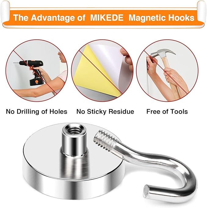 MIKEDE Magnetic Hooks, 80 Lbs Heavy Duty Earth Magnets with Hooks for Cruise Cabin, 10 Pcs Strong Locker Magnetic Hooks for Hanging, Metal Magnetic Hanger for Classroom, Grill, Fridge, Kitchen