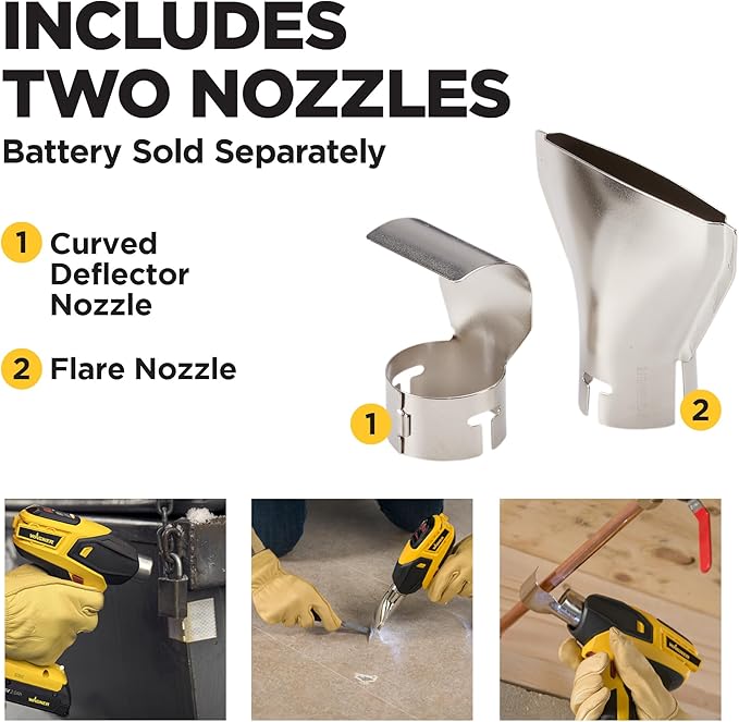 Wagner SprayTech 2467225 FURNO 550 18V Variable Temp Cordless Crafts, Wire Shrinking, Defrosting Pipes, with 2 Nozzles – Bare Tool Heat Gun, Yellow