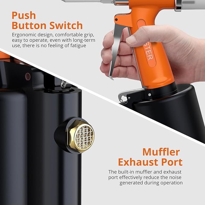 Proster Pneumatic Riveter - 3917LBF Pulling Pneumatic Rivet Gun, Heavy-Duty Air Pop Riveter 3/32", 1/8", 5/32", 3/16" and 1/4" Capacity
