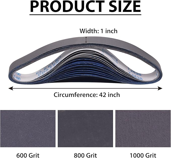 15 Pack 1 x 42 Inch Silicon Carbide Sanding Belts, 1x42 Knife Sharpening Sanding Belt, 5 Pcs Each of 600, 800, 1000 Grits Sanding Belt for Belt Sander