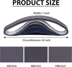 15 Pack 1 x 42 Inch Silicon Carbide Sanding Belts, 1x42 Knife Sharpening Sanding Belt, 5 Pcs Each of 600, 800, 1000 Grits Sanding Belt for Belt Sander