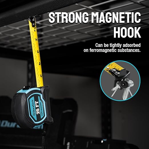 DURATECH Magnetic Tape Measure 25FT with Fractions 1/8, Retractable Measuring Tape, Easy to Read Both Side Measurement Tape, Magnetic Hook and Shock Absorbent Case for Construction, Carpenter