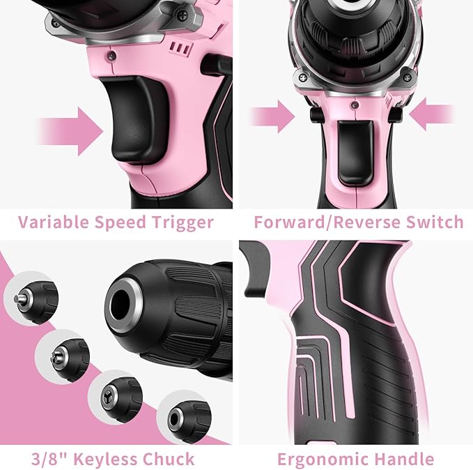 GardenJoy Cordless Power Drill Set: 12V Electric Drill with Battery and Charger, 2 Variable Speed,