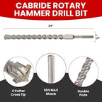 1-1/2 X 24 in SDS MAX Bits, Rotary Hammer Drill Bits, Carbide Drill Bits, Masonry Drill Bits for Concrete, Stone and Brick, SDS MAX Hammer Double Flute, Masonry Drill Bit, Concrete Drill Bit