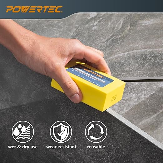 POWERTEC 72306 Diamond Hand Polishing Pads 3Pack, 60, 100 & 200 Grits, Diamond Sanding Block for Polishing and Grinding Porcelain, Ceramic Tile, Glass, Granite, Stone, Wood & Metal