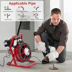 75Ft 1/2 Inch Electric Drain Cleaner Machine Auto Feed Drain Auger for 1 to 4 Inch Pipes Professional Sewer Snake with 4 Cutters Gloves Heavy Duty Clog Remover